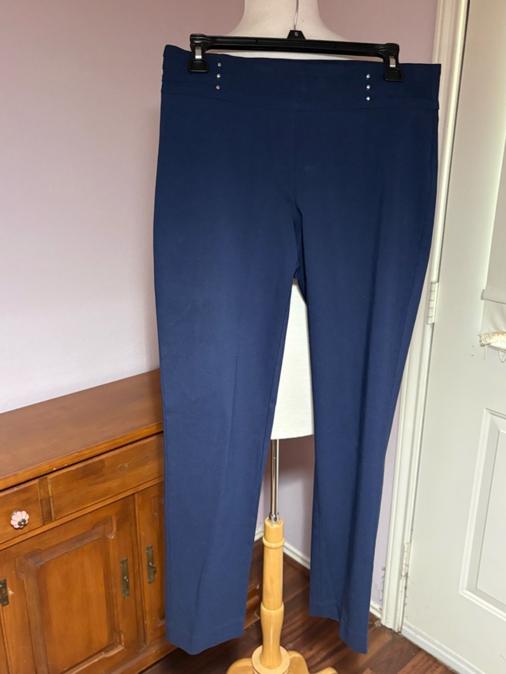 JM Collection Navy Blue Pull-On Straight Leg Pants Size Small